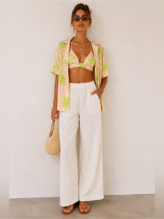 AFRM Tops - AFRM Frida Satin Shirt & Bra Set Palm Print Size M